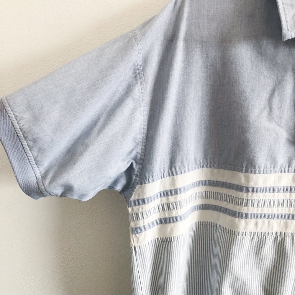 VINTAGE 90’s blue striped mixed print polo shirt L - Picture 2 of 10